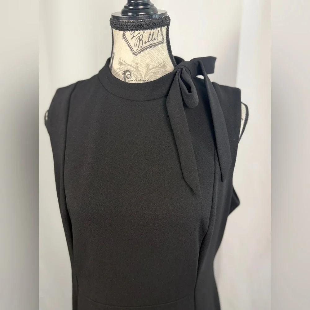 Calvin Klein Black Midi Dress with Bow Tie at Neckline Backside Zip Up Size 12 - Picture 3 of 15
